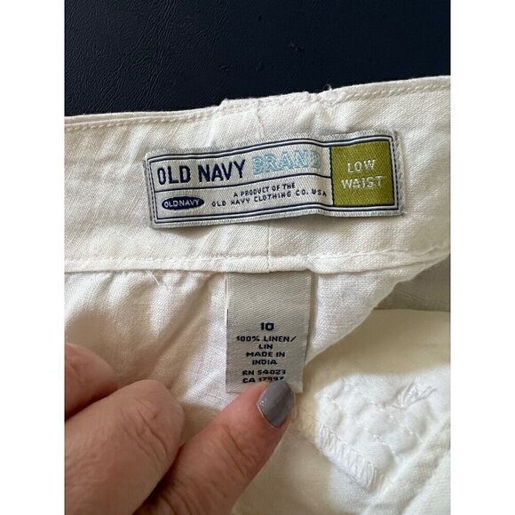 Old Navy Womens Low Waist Linen Pants Size 10 -White Lagenlook Beachy boho - Picture 6 of 11